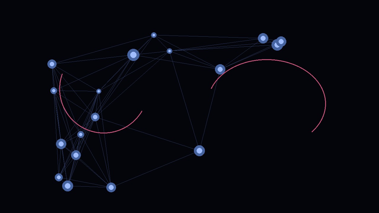 Cosmic web nodes with a hidden pull between dark matter clumps