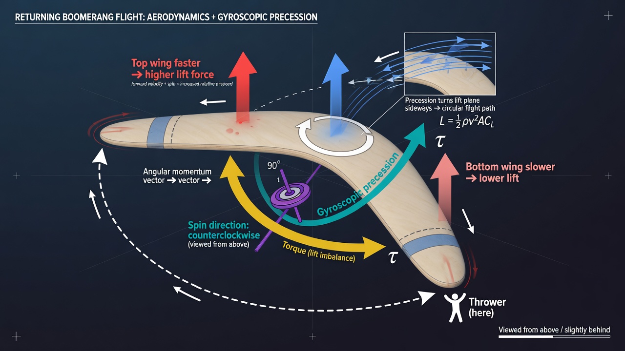 Cardboard boomerang in flight