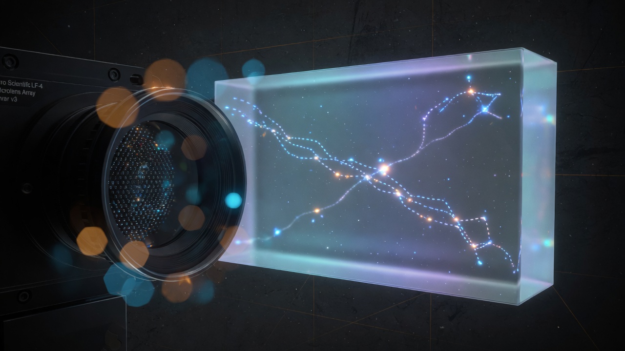 Light-field camera watching photon trails inside a scintillator block