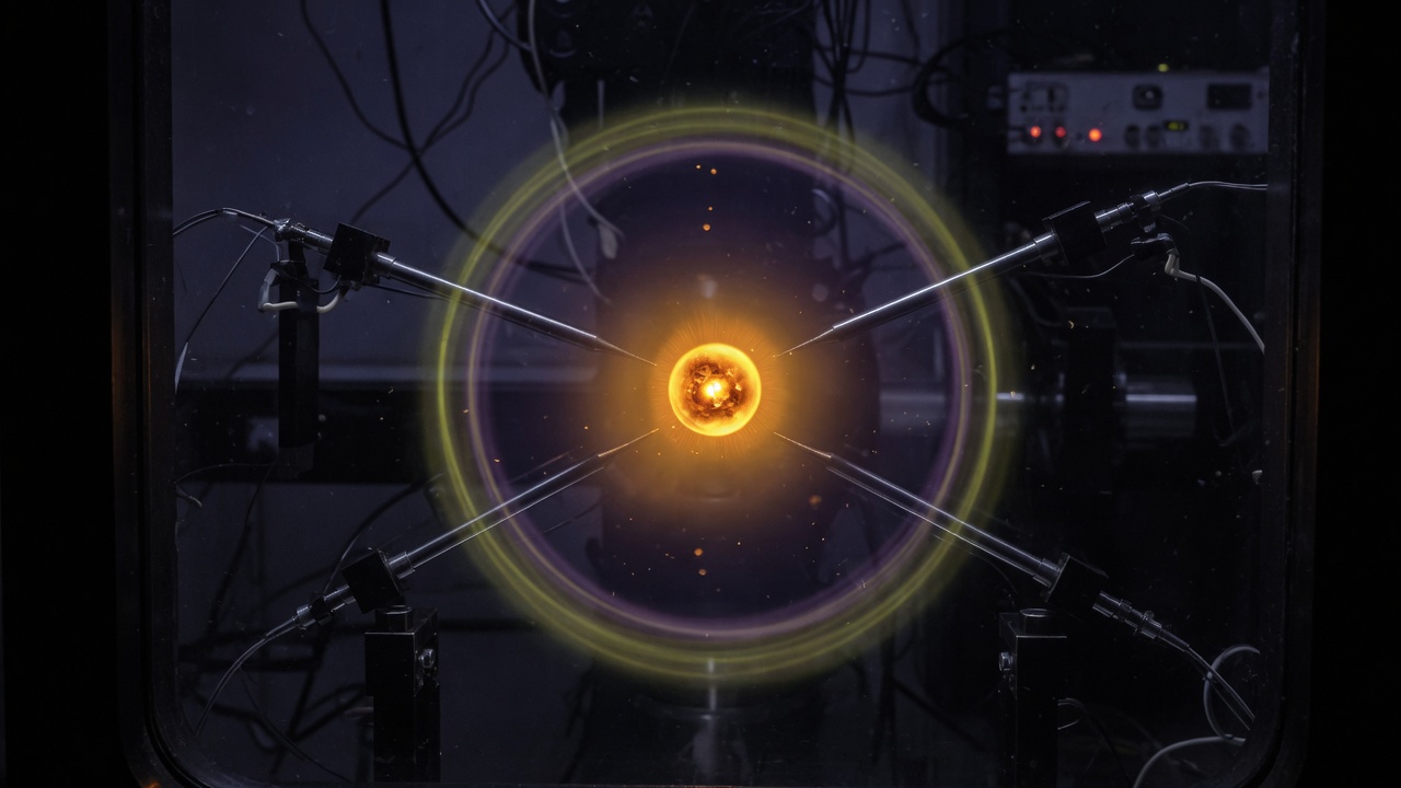 A single glowing ion held in a dark trap