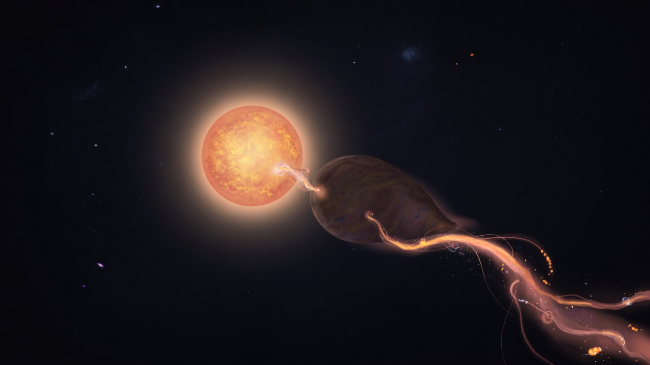 A small star drawing a stream from a brown dwarf