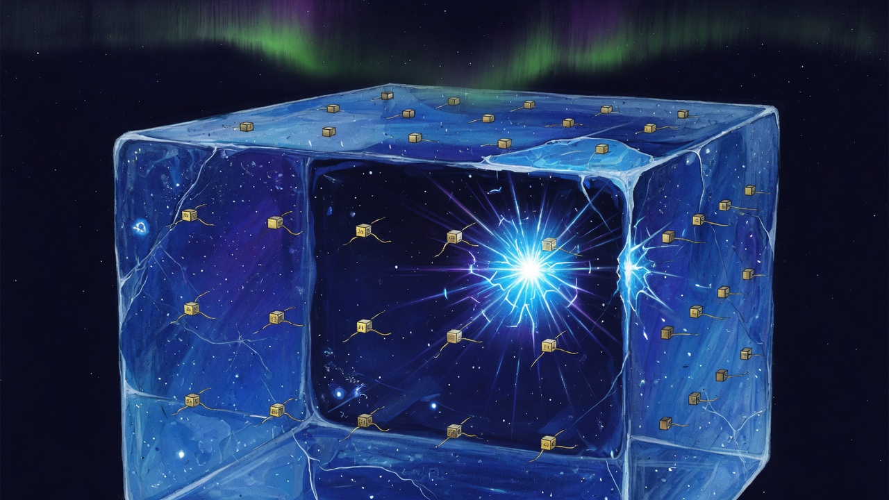 A cubic kilometre of instrumented glacial ice with one flash