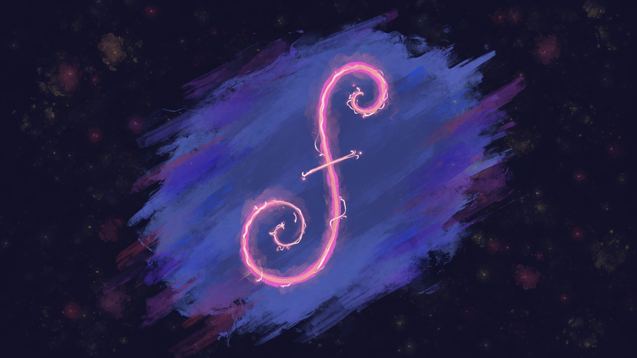 A painted pink filament looping inside a blue-violet cloud