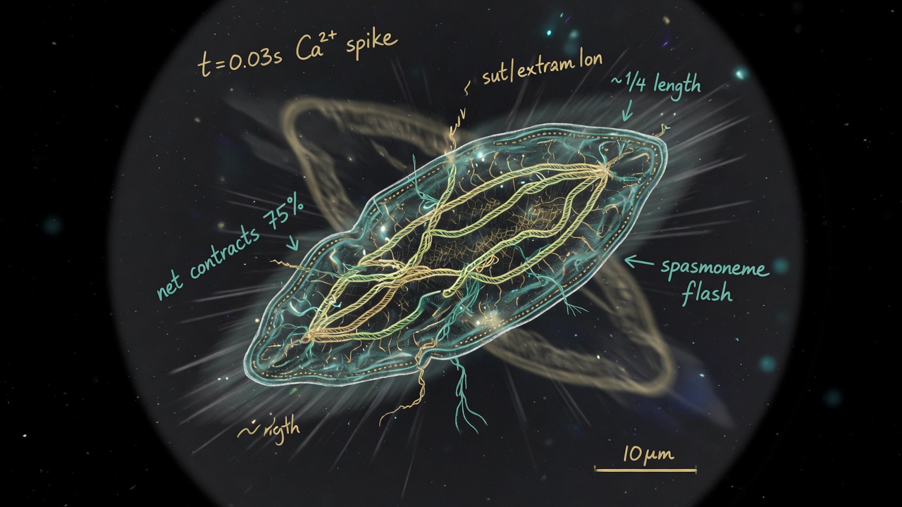 Single cell contracting on a protein fishnet
