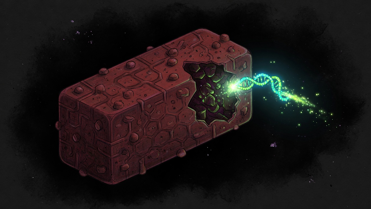 A brick-shaped virus with one gene spark leaving it