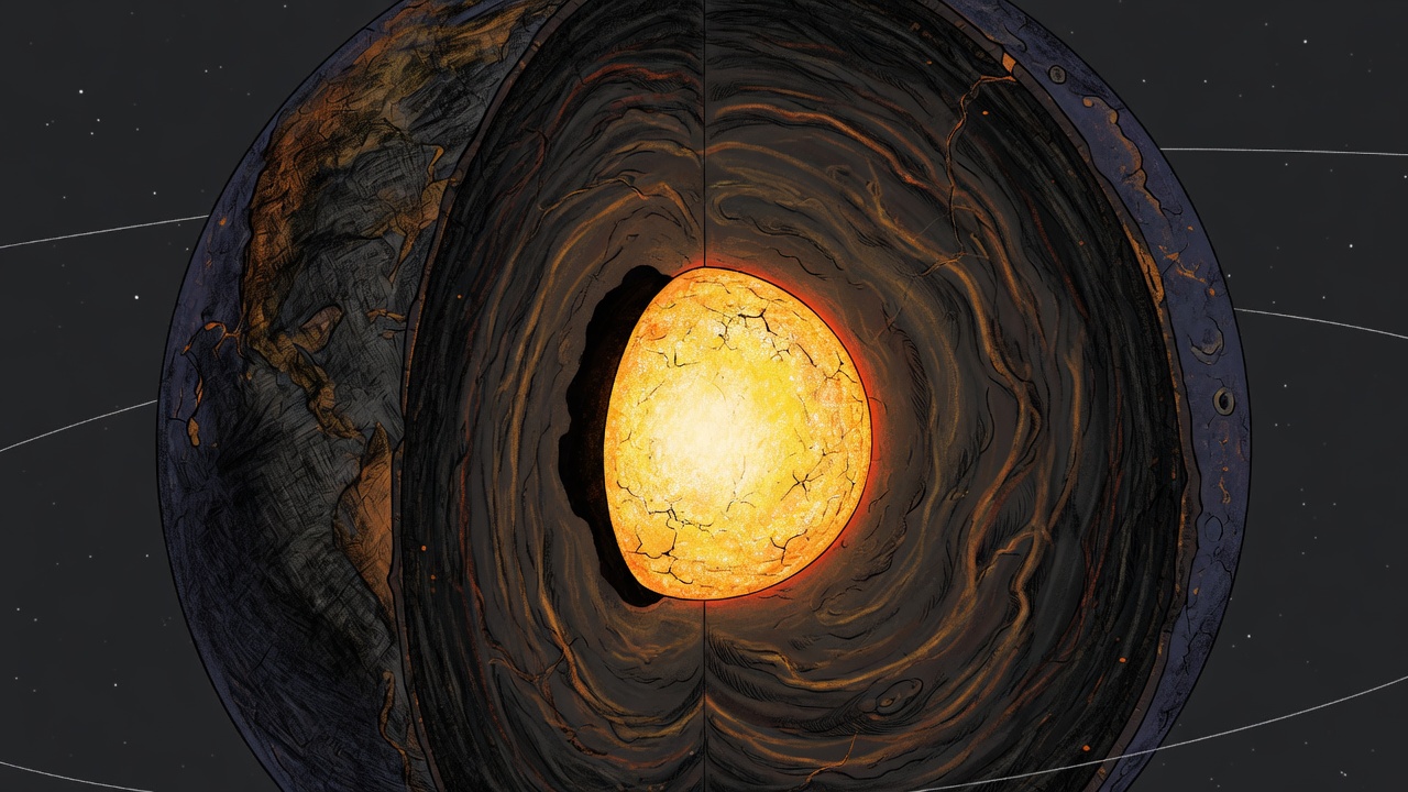 A cutaway Earth with a bright inner core